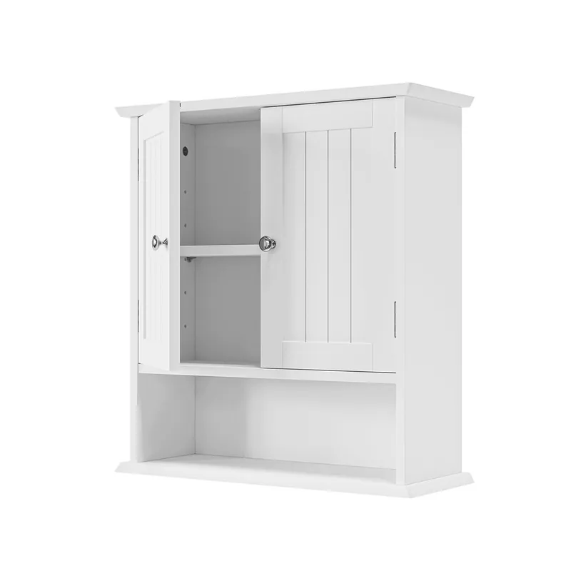 Armario de pared baño - doble puerta y estantes ajustables - blanco