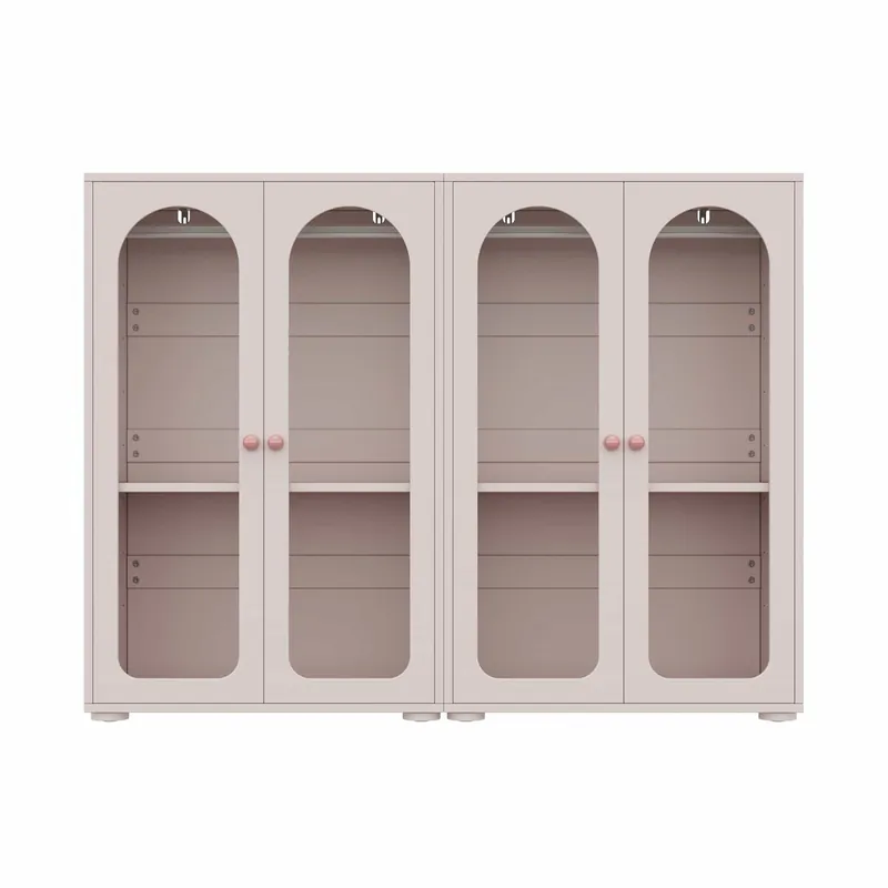 Armario ropero lacado de 2 puertas 160×50×120 cm - con barra para colgar ropa, puertas transparentes de acrílico, tiradores de cerámica, armario de almacenamiento para dormitorio infantil, set de 2 piezas - rosa bebé