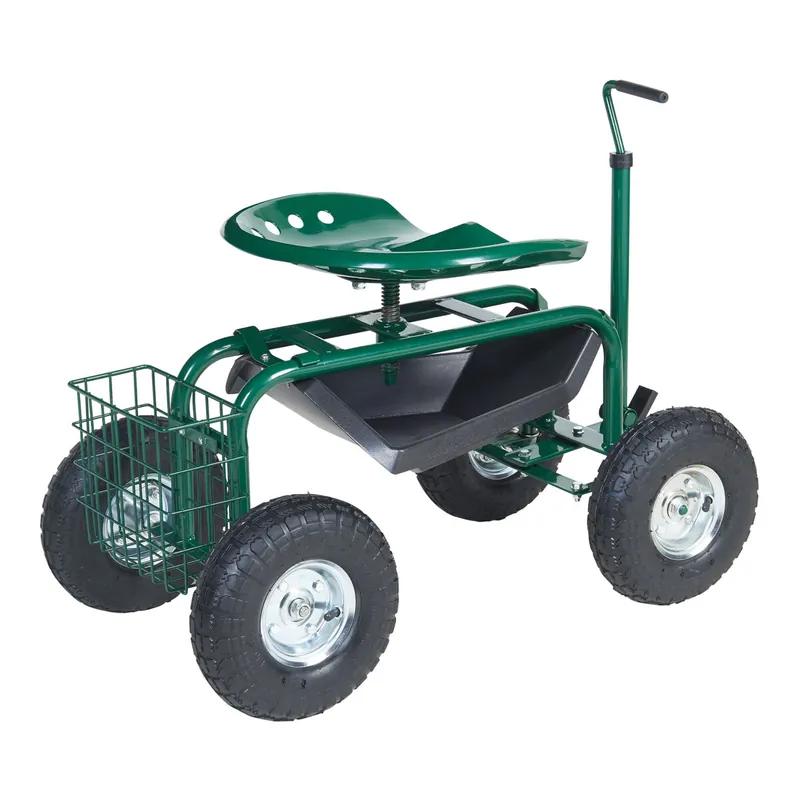 Asiento de jardinería Casarano con ruedas acero 81x45cm - Verde [pro.tec]