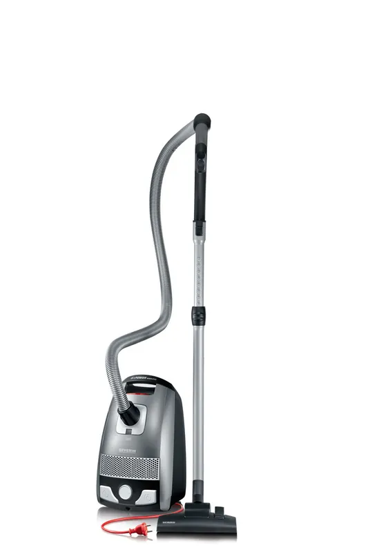 SEVERIN - Aspiradora con bolsa S'POWER, aspirador potente con prácticos accesorios, aspirador silencioso con ruedas de 360° para una gran movilidad, gris platino/granate, BC 7045