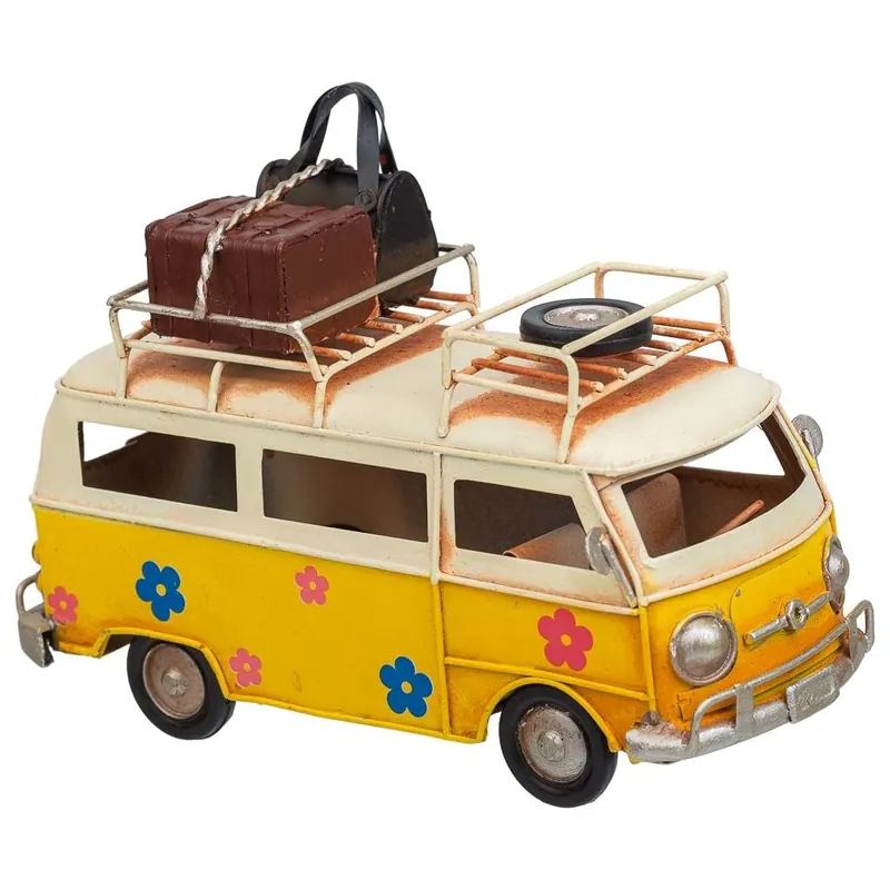 Autobús de metal es de un vibrante color amarillo y mide 17x7.5x11.5h cm - Decoración