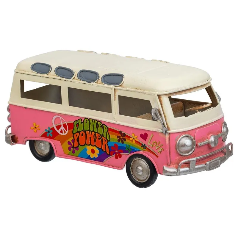 Autobús de metal en color rosa mide 17x7.5x7.5h cm - Decoración