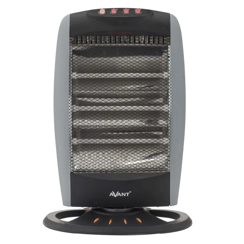 AVANT AV7574 - Estufa Eléctrica De Cuarzo Oscilante De 3 Tubos, 1200w. 3 Niveles De Potencia: 400 W - 800 W - 1200 W. Interruptor Antivuelco, Protección Térmica, Función Oscilante. Gris