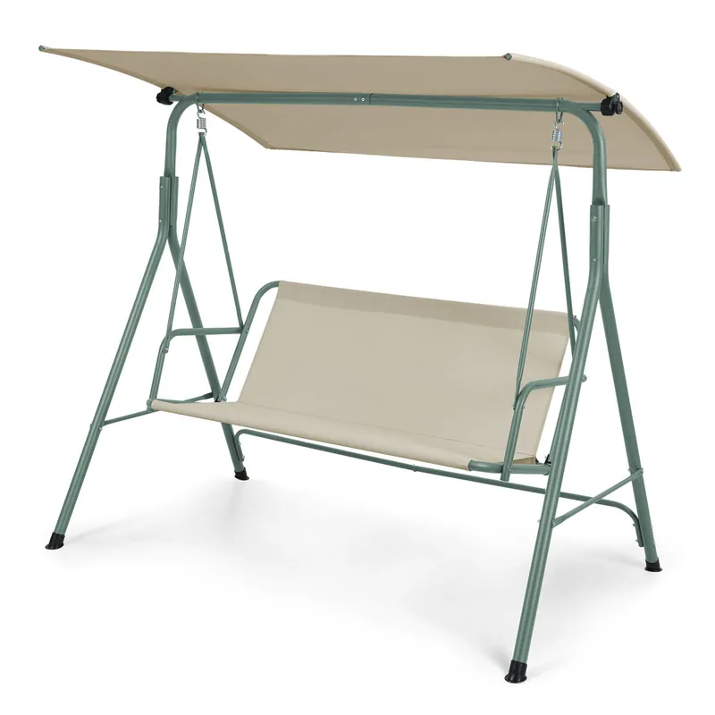 Balancín de jardín Satten para 3 173x119x153 cm - Verde claro/Beige [en.casa]