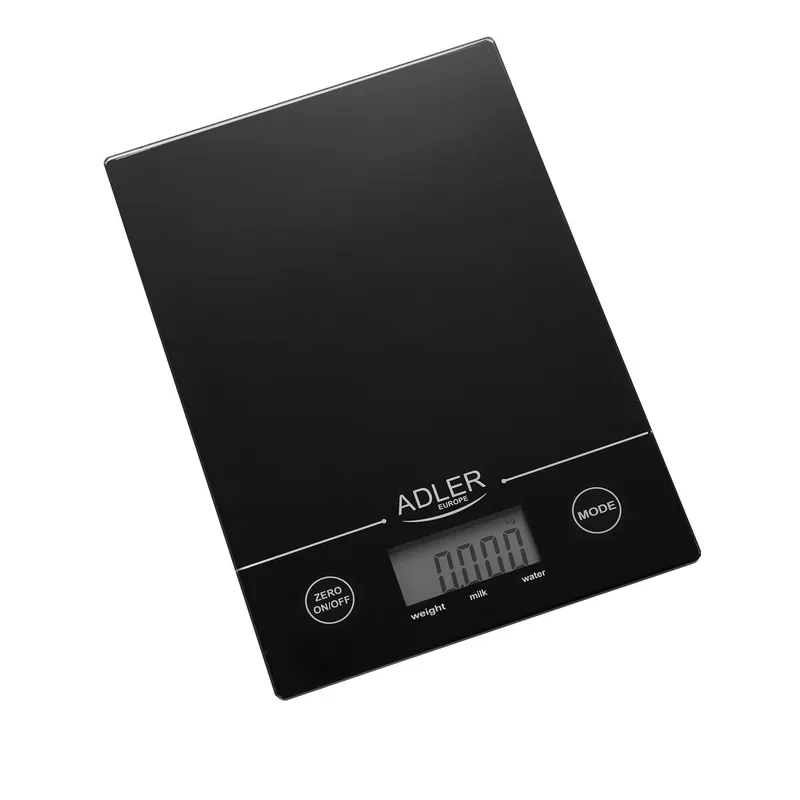 Adler AD 3138 Báscula de Cocina Digital Extraplana, Medición 1gr, Hasta 5 kg, LCD, Función Tara, Vidrio, , Negro - Electrodomésticos