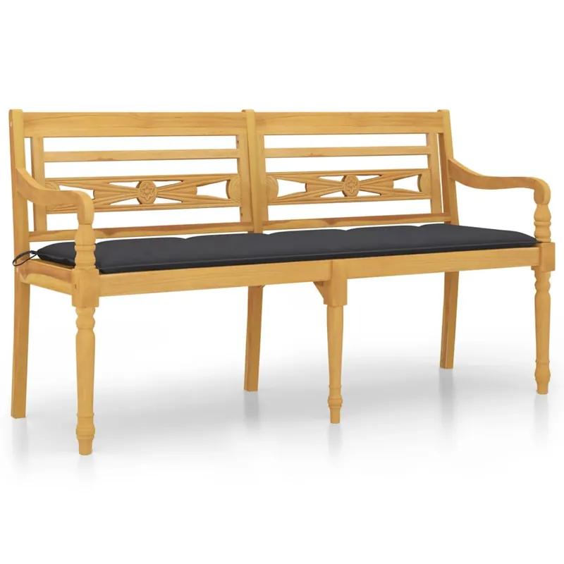 vidaXL Banco Batavia cojín color crema madera maciza de teca 150 cm - Jardín