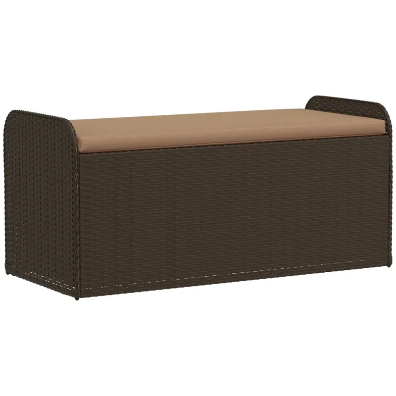 vidaXL Banco con almacenaje y cojín ratán sintético negro 115x51x52 cm - Jardín
