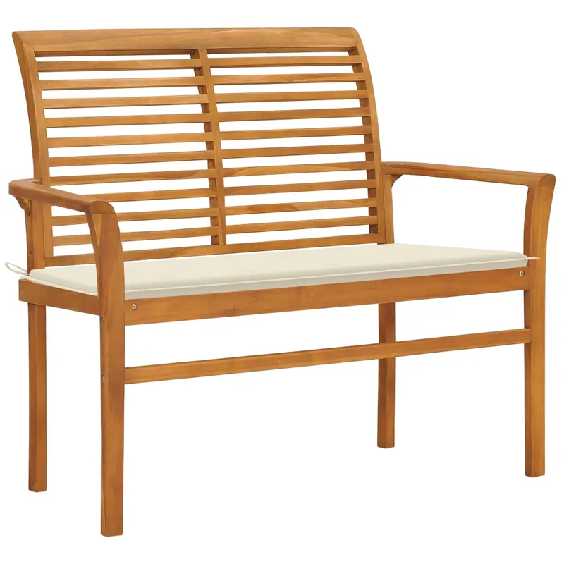 vidaXL Banco de jardín madera maciza de teca con cojín azul 112 cm