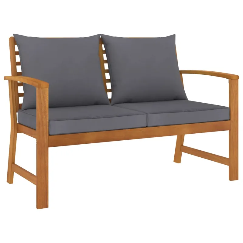 vidaXL Banco de jardín 120 cm cojines gris oscuro madera acacia maciza