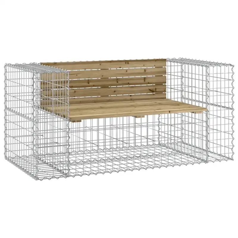 vidaXL Banco jardín con gaviones madera pino impregnada 143x71x65,5 cm