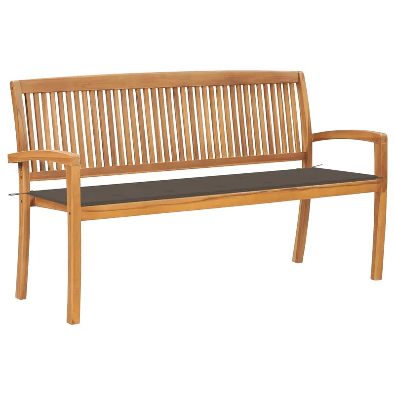vidaXL Banco de jardín apilable y cojín madera maciza de teca 159 cm