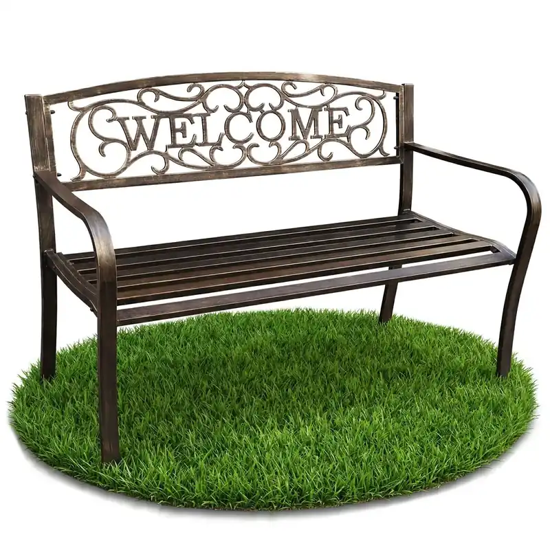 Banco de jardín IRYS Negro con patas de acero y respaldo de hierro fundido de 127 cm de ancho