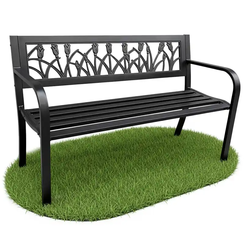 Banco de jardín negro LISSA con patas de acero, ancho 124 cm
