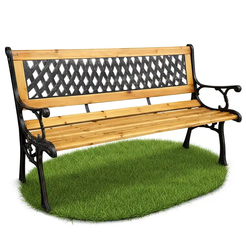 Banco de jardín negro MIRT con madera lacada y patas de hierro fundido, ancho 127 cm
