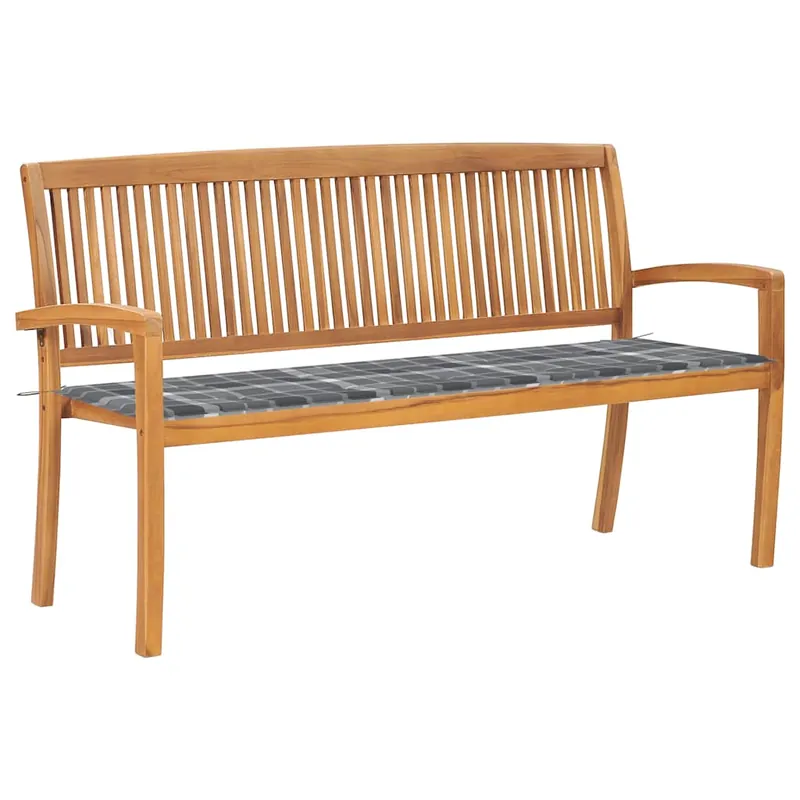 vidaXL Banco de jardín apilable con cojín madera maciza de teca 159 cm