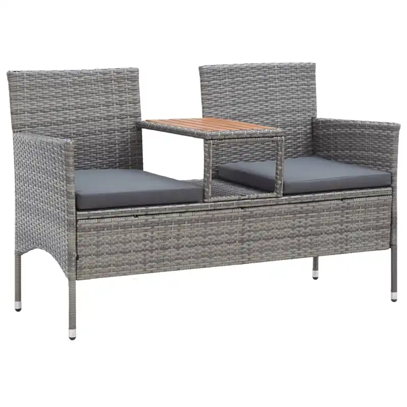 Banco de jardín Muebles de exterior para terraza de 2 plazas y mesa de té 143 x 65 x 88 cm resina tejida gris 02_0011310
