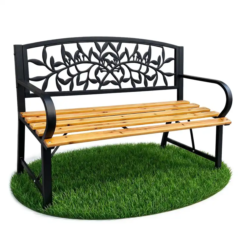 Banco de jardín REO Negro con madera lacada y patas de acero de 118 cm de ancho