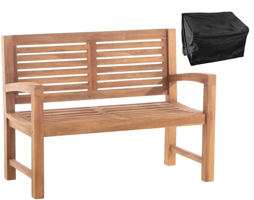 Banco de teca de 120 cm con cubierta protectora Madera Teca 59X120X92 cm - Jardín