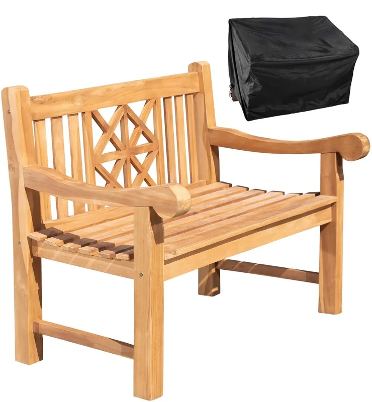 Banco de teca de 120 cm con cubierta protectora Madera Teca 72X120X92 cm - Jardín