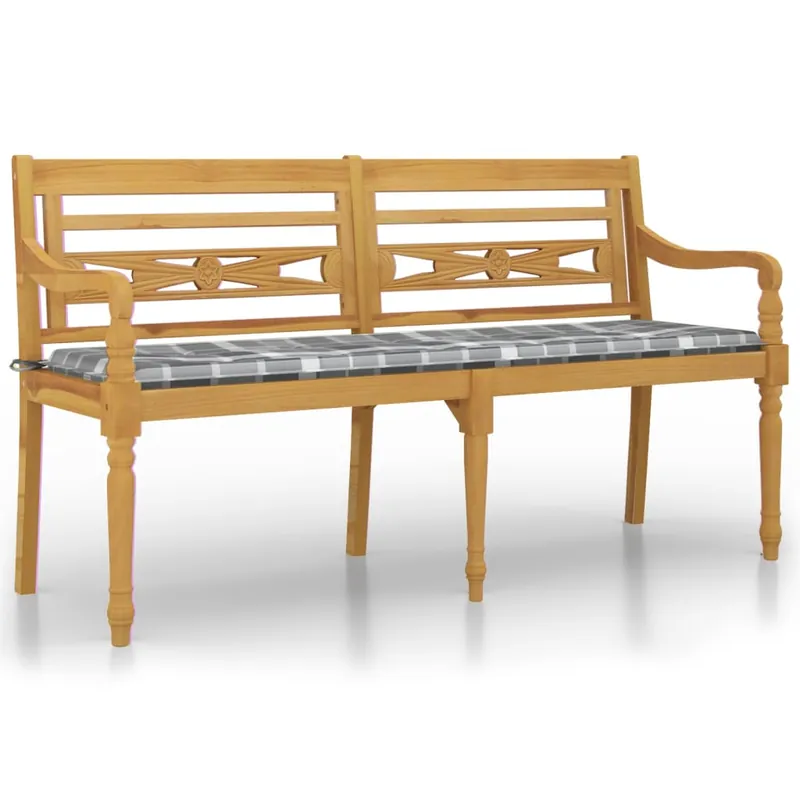 vidaXL Banco Batavia con cojín verde madera maciza de teca 150 cm - Jardín