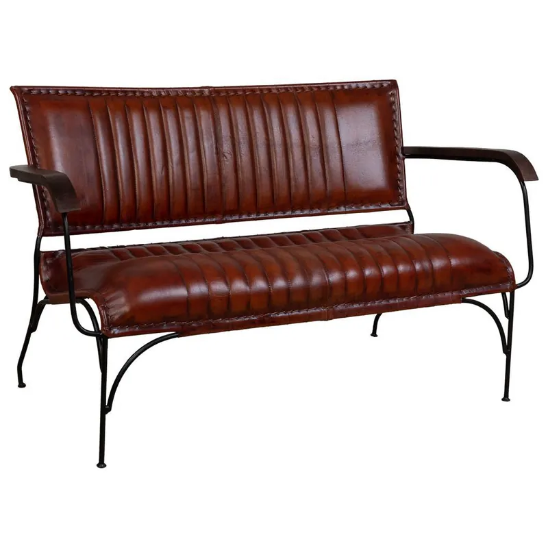 Banco de metal y piel marrón 112x62x75 - Jardín