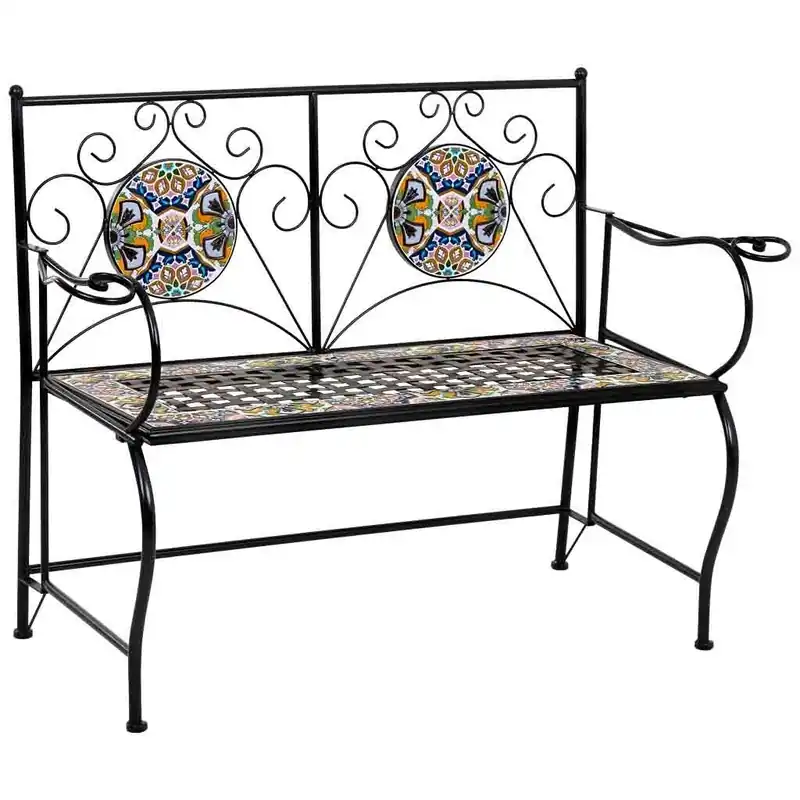 Banco de mosaico y forja negro 110x50x88h cm - Jardín