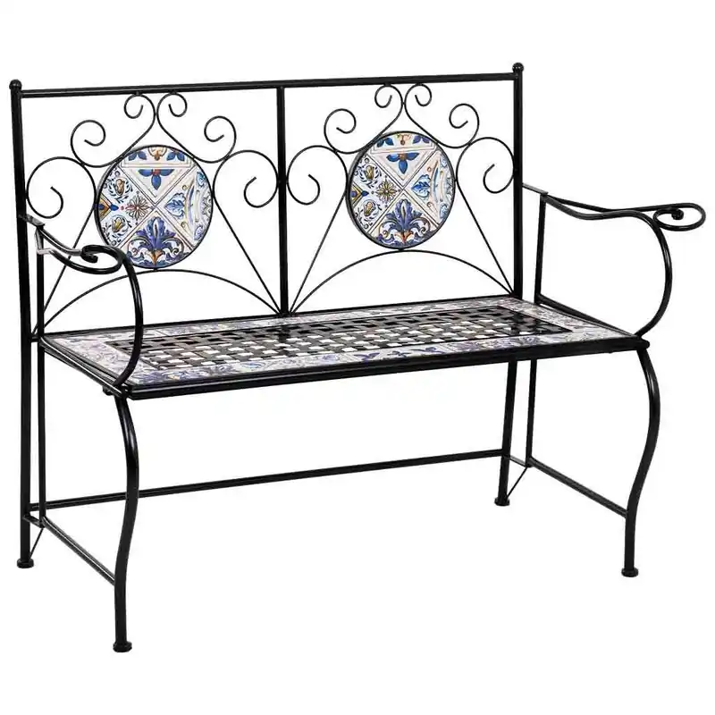 Banco de mosaico y forja 110x50x88h cm Negro - Jardín
