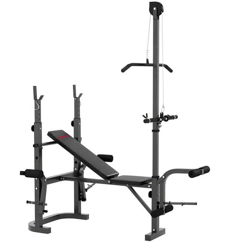 SPORTNOW Banco de Musculación Multifuncional Inclinable, Banco de Pesas, Press Banca con Soporte para Barra Ajustable, Extensión Piernas, Curl de Predicador, Mariposa, Entrenamiento en Casa, Gimnasio - Deporte