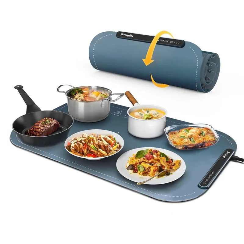 Bandeja Calentadora Eléctrica Portátil Willing BW614 con Nanorrevestimiento - Diseño Plegable de 250 W 3 Niveles de Temperatura Fácil de limpiar - Azul