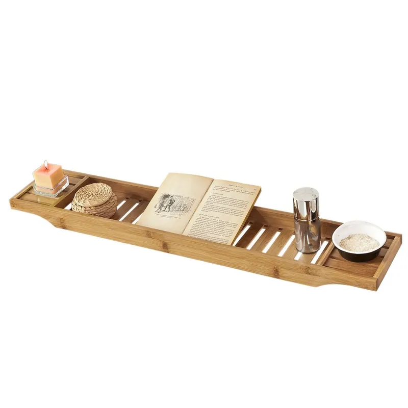Bandeja de Bambú para Bañera,Estante de Baño con Soporte para Libro, iPad y Móvil FRG212-N SoBuy ES
