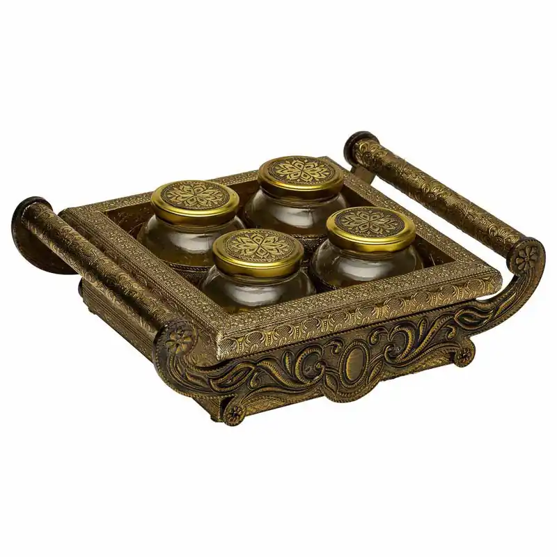 Bandeja de metal repujado dorado 33x27,5x7 - Cocina