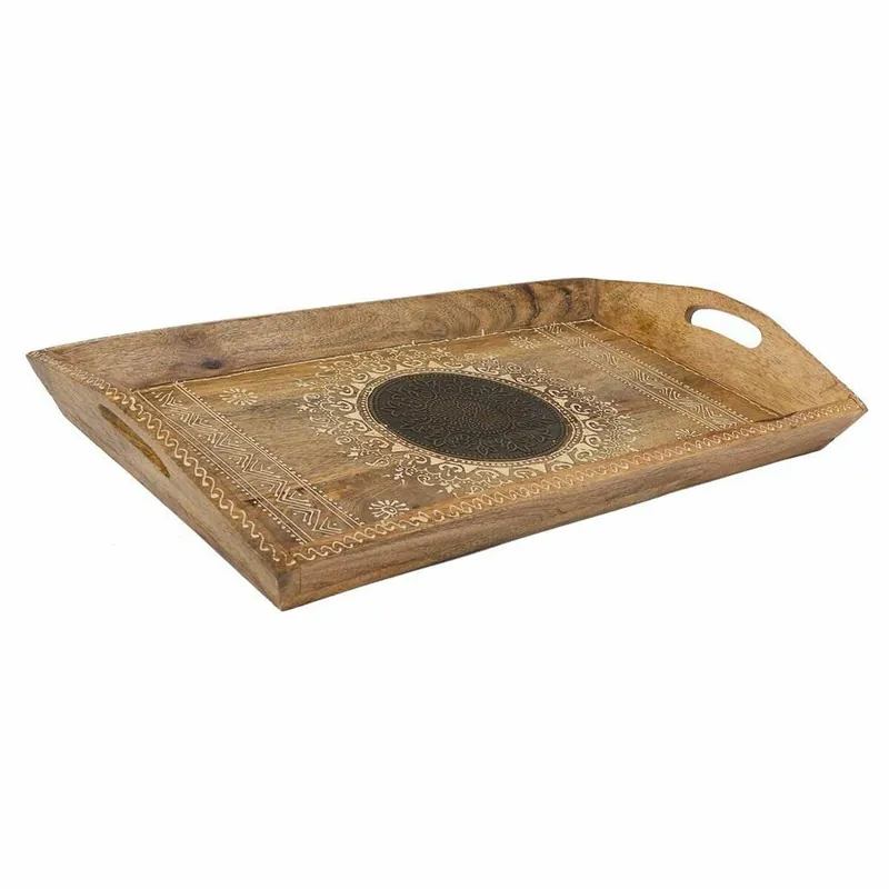 Bandeja Alexandra House Living Blanco Natural Madera de mango 25 x 6 x 48 cm - Cocina