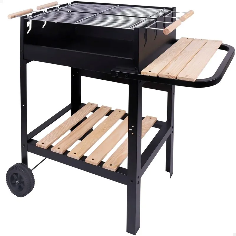 Barbacoa carbón portátil madera doble parrilla Aktive - Jardín