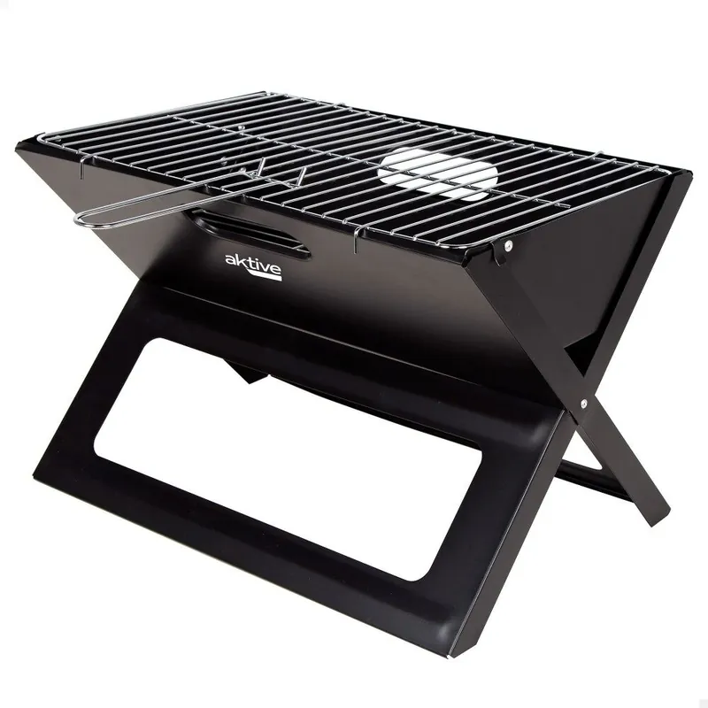 Barbacoa plegable portátil rectangular negra Aktive - Jardín