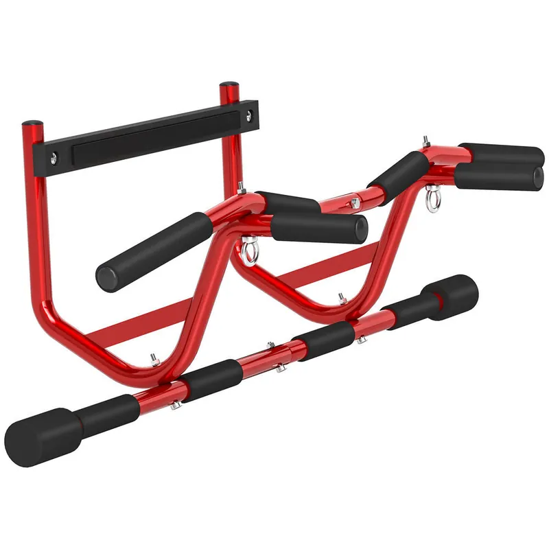 SPORTNOW Barra de Dominadas Multifuncional Barra de Dominadas de Pared con Mangos Antideslizantes Carga 150 kg para Ejercicio y Entrenamiento en Casa Gimnasio Rojo y Negro - Deporte