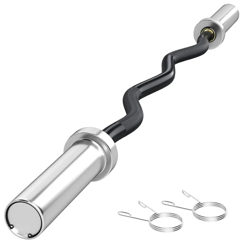 SPORTNOW Barra de Pesas de Acero 120 cm 8 kg Barra Curl EZ Ø50 mm con 2 Presillas Carga 100 kg Barra Olímpica para los Discos de Ø5 cm Entrenamiento en Gimnasio Casa Negro y Plata - Deporte