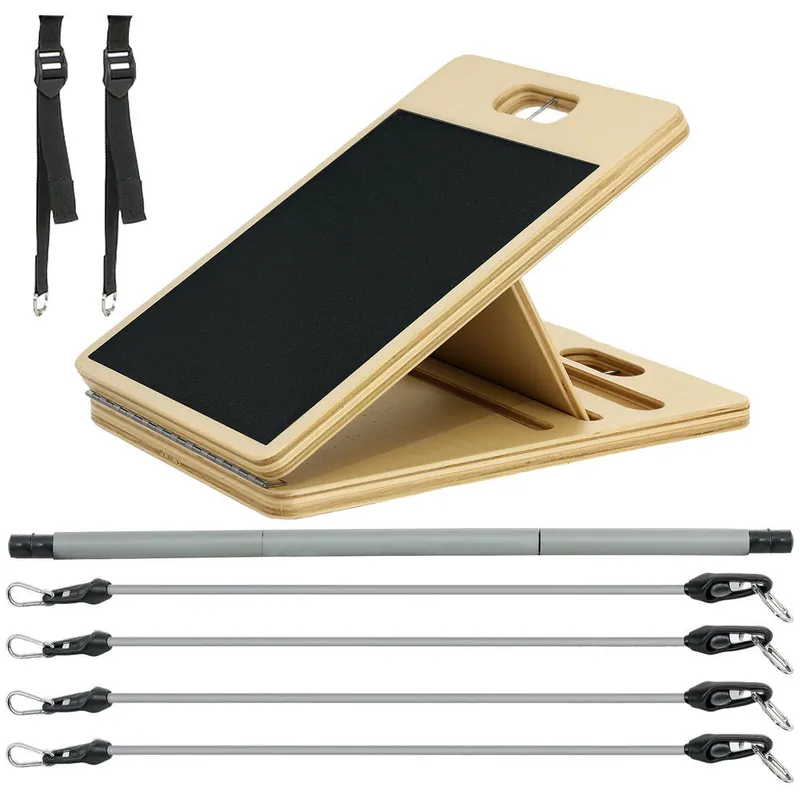 SPORTNOW Kit de Barra de Pilates Kit de Pilates con 6 Bandas Elásticas Tabla Inclinada Ajustable para Entrenamiento de Cuerpo Completo en Casa Gris - Deporte