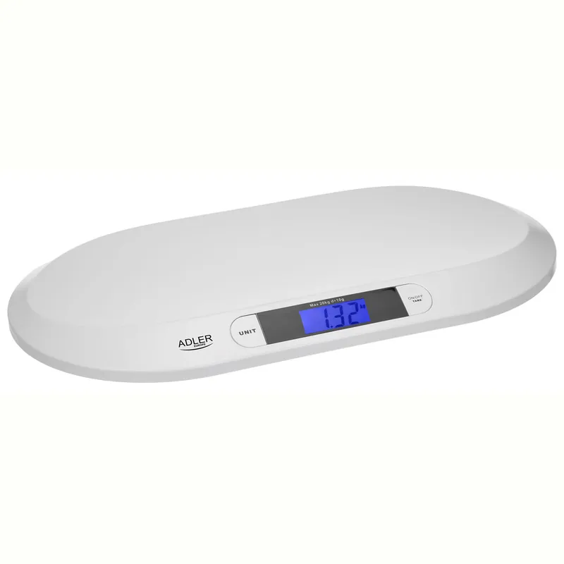 Adler AD8139 Báscula Bebé Digital hasta 20 kg, Pantalla LCD, Función HOLD Peso Preciso con Movimiento, Tara, , Blanco - Electrodomésticos
