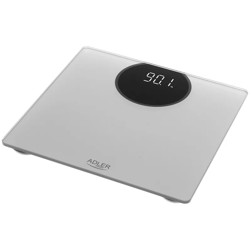 Adler AD8175 Báscula de Baño Digital Alta Precisión 180Kg, Pantalla LED Apagado Automático, Vidrio Templado, , Plata - Electrodomésticos