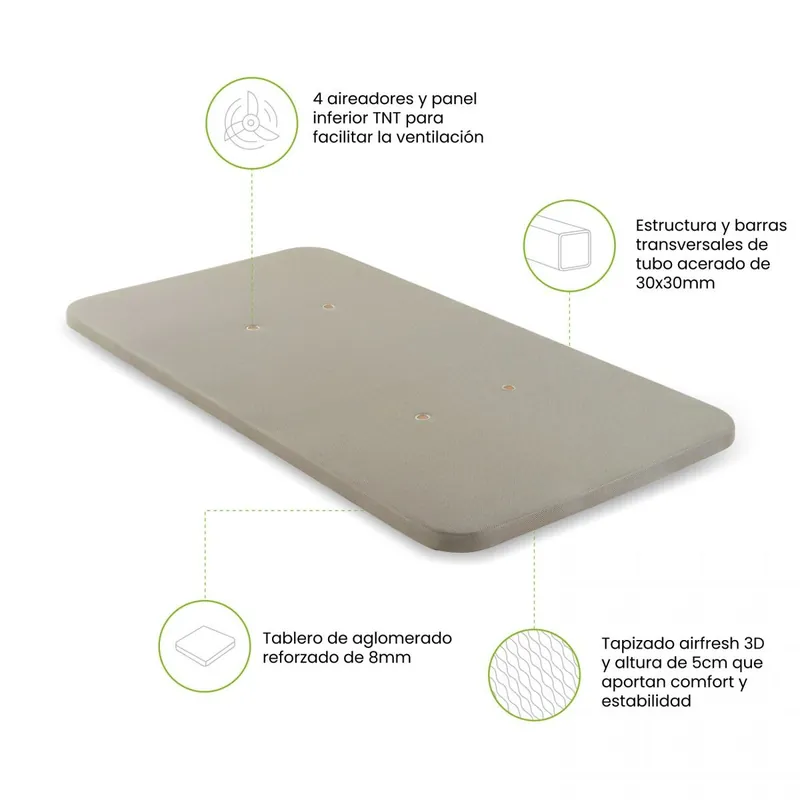 Base tapizada Air 3D Beige 90x190 cm - Descanso