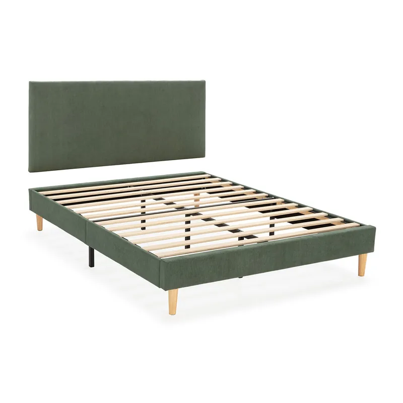 Base tapizada + cabecero Bari 90x190 cm Verde - Descanso