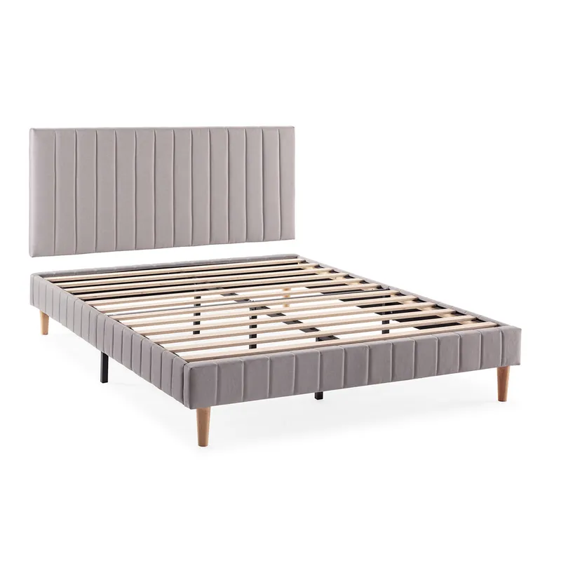 Base tapizada + cabecero Eris 90x190 cm Gris oscuro - Descanso