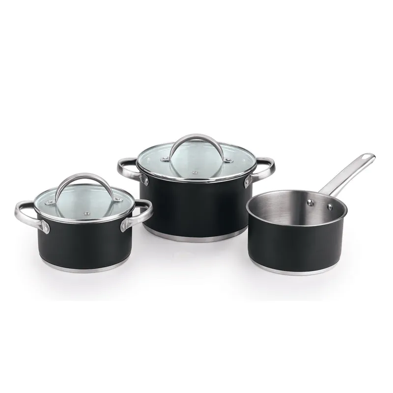 Bateria de cocina 5 pzs (2 cacerolas cxtapa + cazo) acero cxrevestimineto htr ind ronda