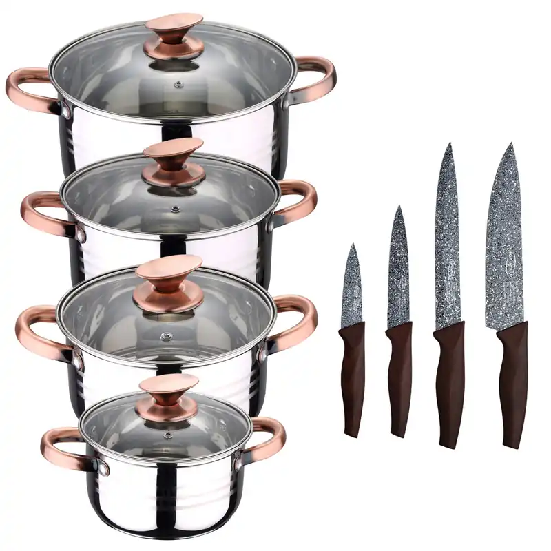 Bateria De Cocina 8 Piezas Apta Para Induccion San Ignacio Altea En Acero Inoxidable Con Set De 4 Cuchillos De Cocina De Acero Inoxidable Daimiel