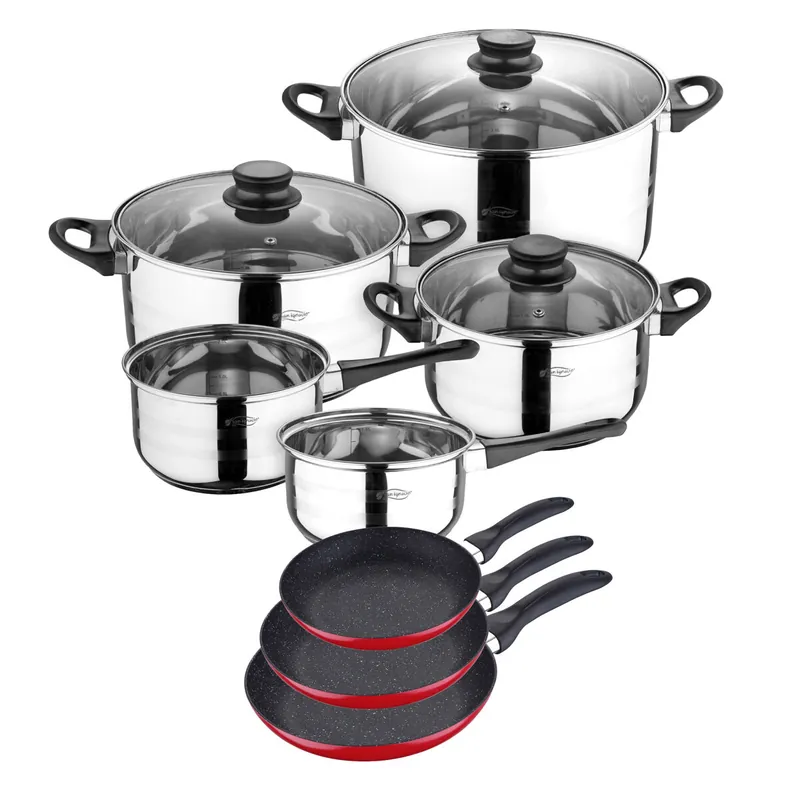 - batería de cocina 8 piezas y juego de sartenes en rojo