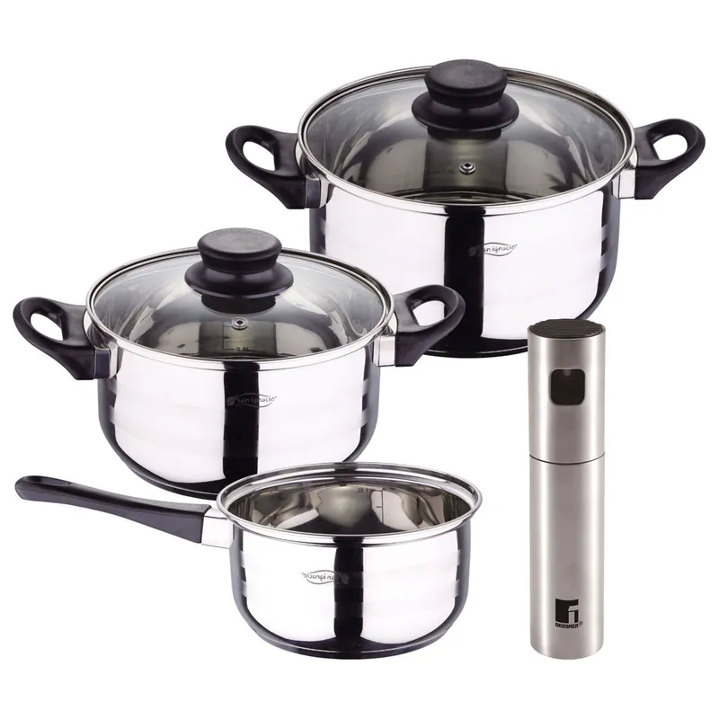 Set de baterías de cocina Toledo 5pc aptas para inducción+ Bergner Copper Pulverizador de Aceite y vinagre Ø4x17,5cm en acero inoxidable