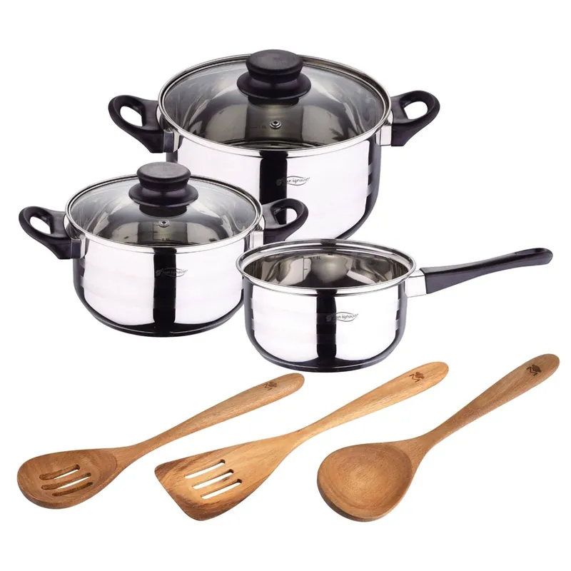 Set de baterías de cocina Toledo 5pc aptas para inducción+ Set 3pcs utensilios de cocina acacia SMART MasterPRO