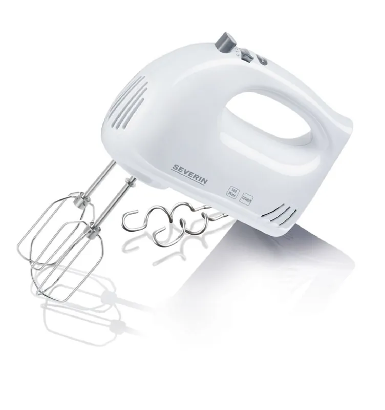 SEVERIN - Batidora de mano potente, amasadora profesional con 5 velocidades, práctica batidora mezcladora con 2 varillas y ganchos de amasar de acero inoxidable, blanco/gris, HM 3820