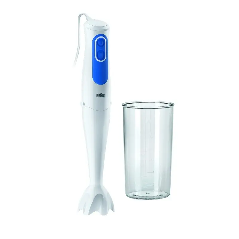 Braun Batidora de Brazo Minipimer MQ3000WH Smoothie. Antisalpicaduras. Sistema Easy Click. 700 W. 600 ml. Color Blanco Y Azul - Electrodomésticos
