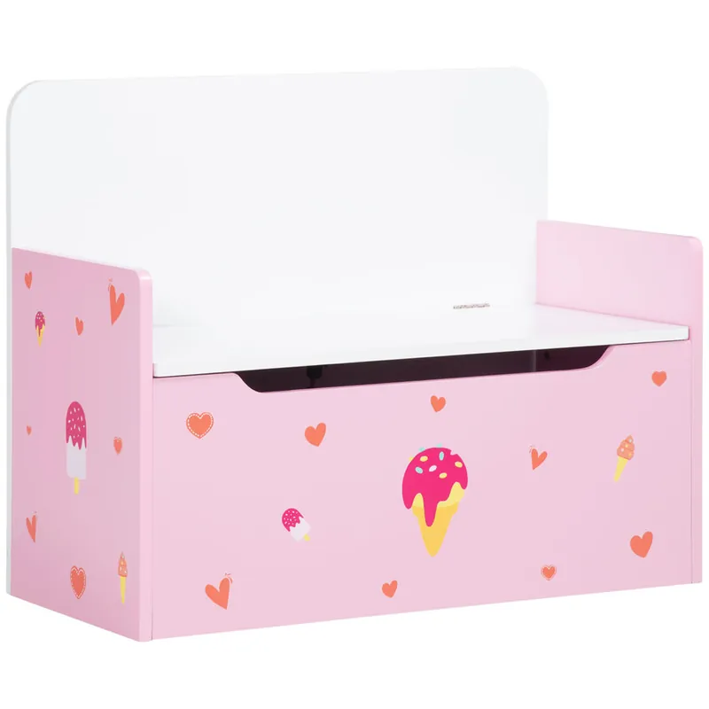 ZONEKIZ 2 en 1 Baúl de Juguetes para Niños de +18 Meses Banco de Almacenaje Infantil con Tapa de Cierre Magnética para Dormitorio Sala de Juego Carga 50 kg 60x30x50 cm Rosa - Muebles